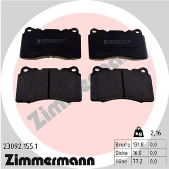 Stabdžių trinkelių rinkinys, diskinis stabdys ZIMMERMANN 23092.155.1