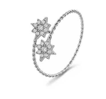 Troli Open steel ring Star with zircons Sidabrinis