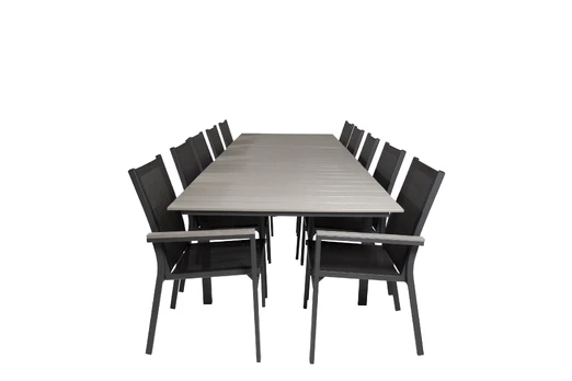 Levels Dining Table 224/324*100 - Black Aintwood +Parma Arm Chair (stackable) -