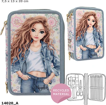 Topmodel - TOPModel Triple Pencil Case - FESTIVAL FUN - Cream, Light Blue