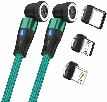 Kabelis USB Realpower RealPower Magentic cable,1m 2x magnetisch,grün mit Adaptern