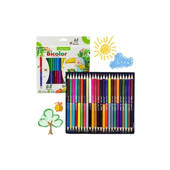 Lean Set of Crayons Double-sided Two-color School Triangular 48 Colors