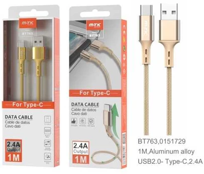 MTK USB-C kabelis - 2 AMP - 1 M - Guld