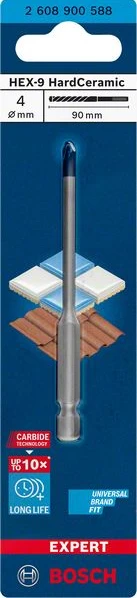 Grąžtas plytelėms BOSCH HEX-9 Hard Ceramic, 4 x 90 mm, UŽS kaina