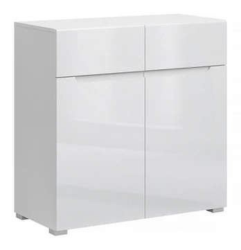 Komoda Yolk 2D2S, 90x42x90 cm, blizgi balta
