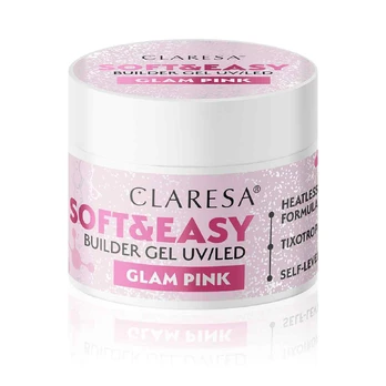 CLARESA Żel budujący do paznokci Soft&Easy Builder - Glam Rožinė 90g