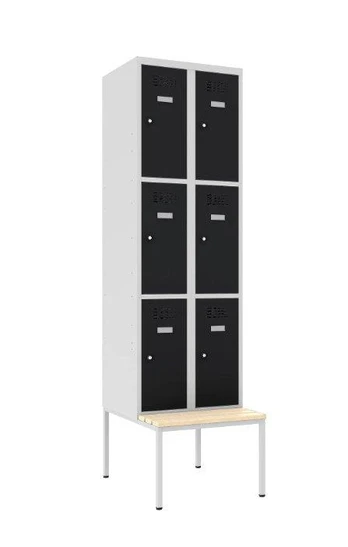 Metalinė spintelė Classic 2R su suoliuku, 6 skyriai