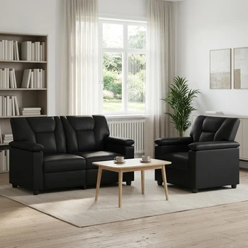 Sofa Sofos komplektas 2 vnt. Juoda Dirbtinė oda