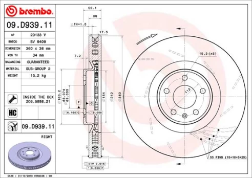 BREMBO 09.D939.11 Brake Disc