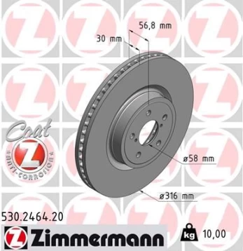 Stabdžių diskas ZIMMERMANN 530.2464.20