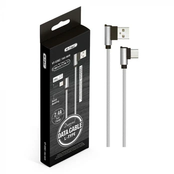 V-tac 1m type-c USB laidas, sidabrinis, pintas audinys