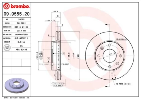Stabdžių diskas BREMBO 09.9555.20