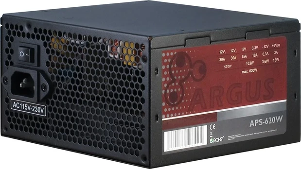 Maitinimas INTER-TECH Argus APS 620W, efektyvumas 86,3%, dvigubas bėgis (30A/ 30A), 120 mm tylus ventiliatorius su autom...