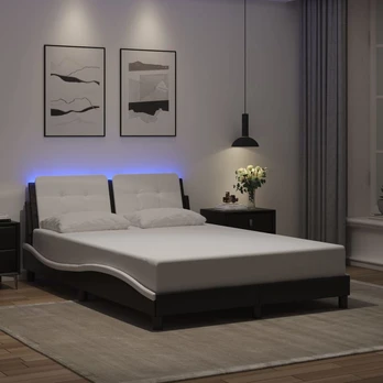 Lovos rėmas su LED, juodas ir baltas, 120x200cm, dirbtinė oda