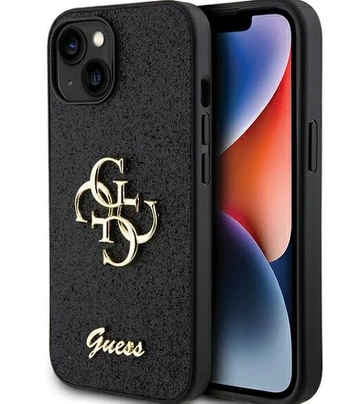 Guess Glitter Script Big 4G case for iPhone 15 - black