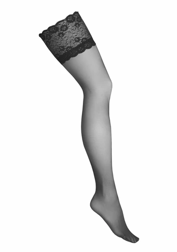 Hold Ups H008 Elegant 20 Denier Lace Top Silicone Band Black
