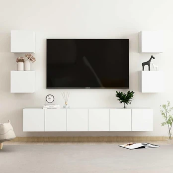 TV staliukas Televizoriaus spintelių komplektas, 7 dalių, baltas, mdp