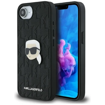 Dėklas Karl Lagerfeld Monogram Karl Head Pin do iPhone 16e juoda
