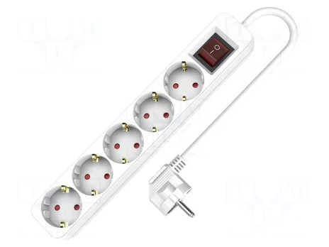 Extension lead | 3x1.5mm2 | Schuko | Sockets: 5 | PVC | white | 5m | 16A