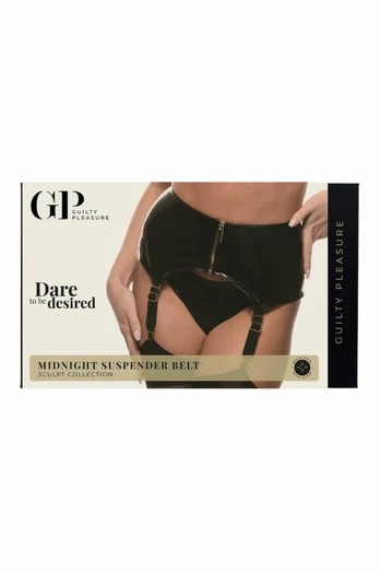 Guilty Pleasure Midnight Suspender Belt Black XXL - Datex, 4 Straps, Zipped Front