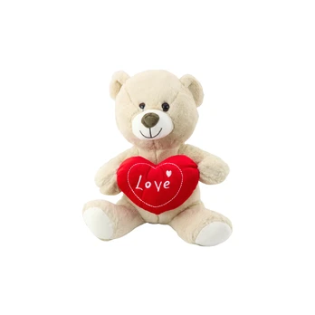 Lean Toys Pliušinis meškutis su širdimi, kreminė, 30 cm