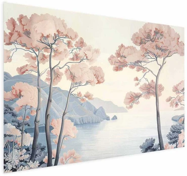 Artgeist Plakatas - Ocean Cliffs and Trees; Delicate Motif in Pastel Colors