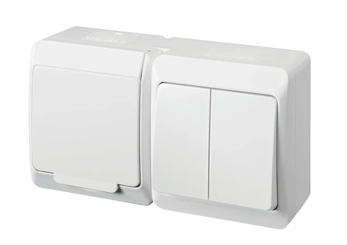 Elektro Plast SOCKET+2G.SWITCH HERMES IP44 Baltas