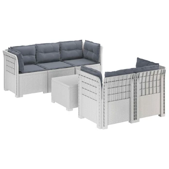 5-vietė sodo sofa su pagalvėlėmis Rataninio išvaizdos PP Balta