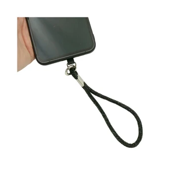 Juodas blizgantis telefono dirželis ant riešo, 17 cm