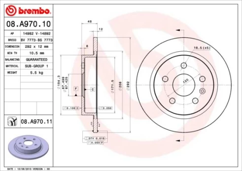 Stabdžių diskas BREMBO 08.A970.11