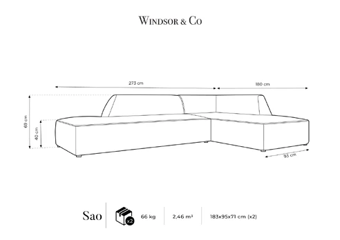 Modular Right Corner Sofa, "Siena", 4 Seats, 273x180x69 Made in Europe
