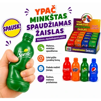 Minkštas spaudžiamas sprite gėrimo buteliuko žaislas