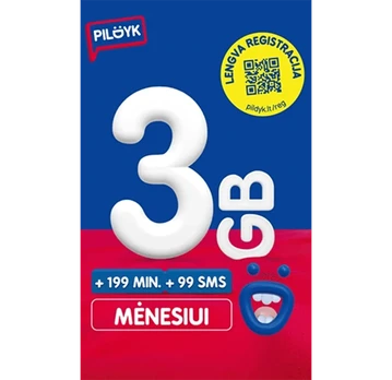 Pildyk 3 GB + 199 MIN + 99 SMS pakuotė