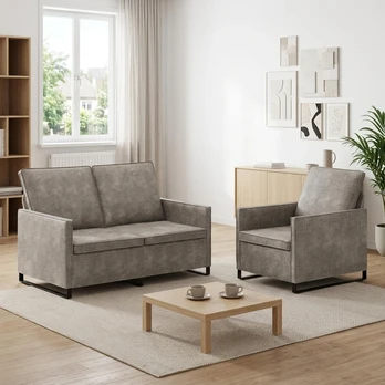 Sofa Sofos komplektas 2 vnt. Šviesiai pilka Dirbtinė zomša