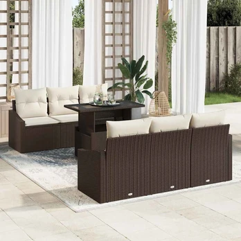 sodų sofa rinkinys 7 dalys Ruda Sintetinis ratanas Lauko baldai