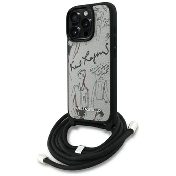 Dėklas Karl Lagerfeld Crossbody Grained Pattern & Logo do iPhone 16 Pro Max pilka