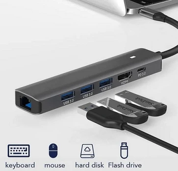 Extra Digital Adapteris USB Type-C - HDMI, LAN, 3x USB 3.0 Type-A, USB Type-C PD100W
