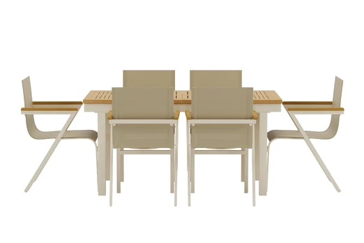 Panama Table - Nature with 6 Mexico Chair - Beige