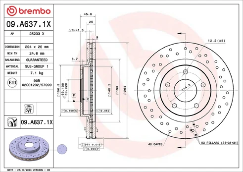 Stabdžių diskas BREMBO 09.A637.1X