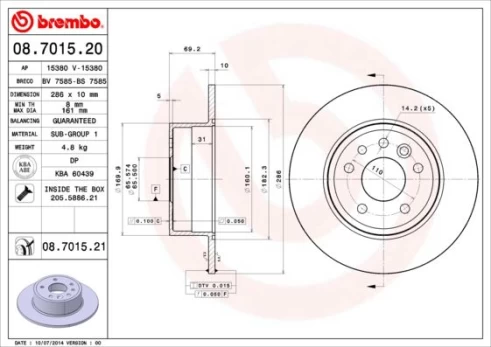 Stabdžių diskas BREMBO 08.7015.21