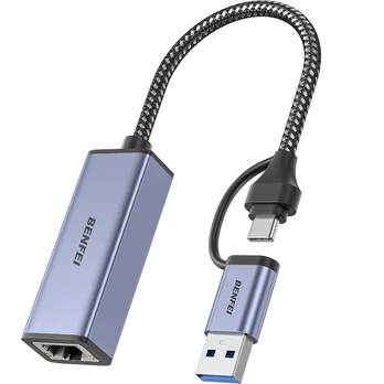 BENFEI adapter USB A USB C to RJ45 USB 3.0 pilka