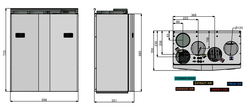 Rekuperatorius ENSY WAVE 200H vert. deš.p. su Wi-Fi ir Bluetooth valdikliu