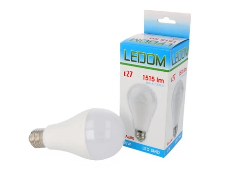 Lemputė LED E27 230V 15W A65 1515lm šiltai balta, LEDOM