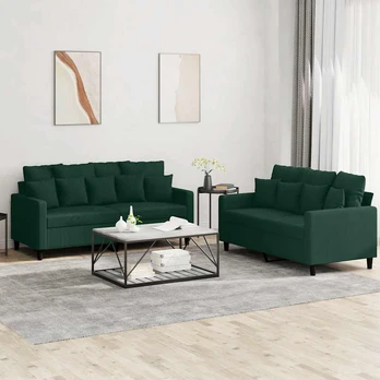 Sofa Sofos komplektas su pagalvėlėmis, 2 dalių, žalias, aksomas