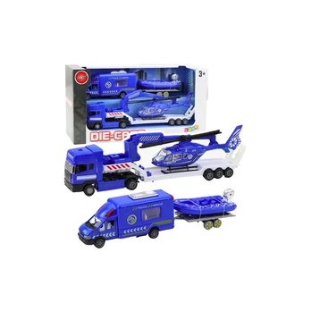Police Rescue Car Boat Truck Helicopter Blue Set
