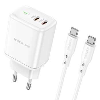 Įkroviklis Borofone BN9 35W 2xUSB-C + USB-C to USB-C cable 1.0m baltas