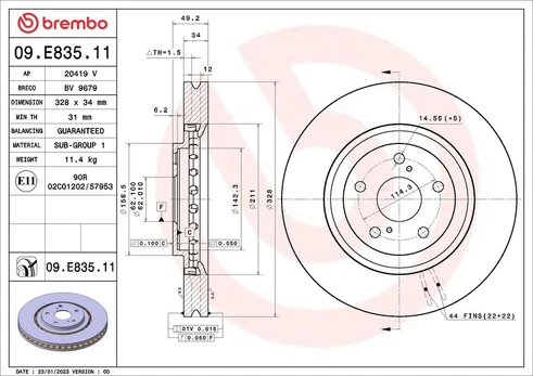 Stabdžių diskas BREMBO 09.E835.11