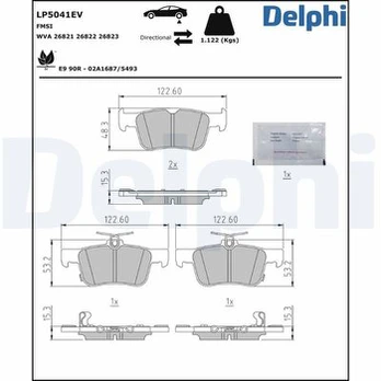 Stabdžių trinkelių rinkinys, diskinis stabdys DELPHI LP5041EV