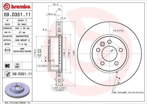 Stabdžių diskas BREMBO 09.D351.11