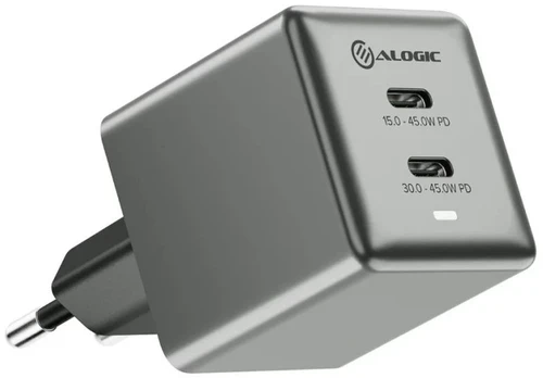 ALOGIC Dual USB-C Rapid Power 45W Cube GaN Charger - Space pilka